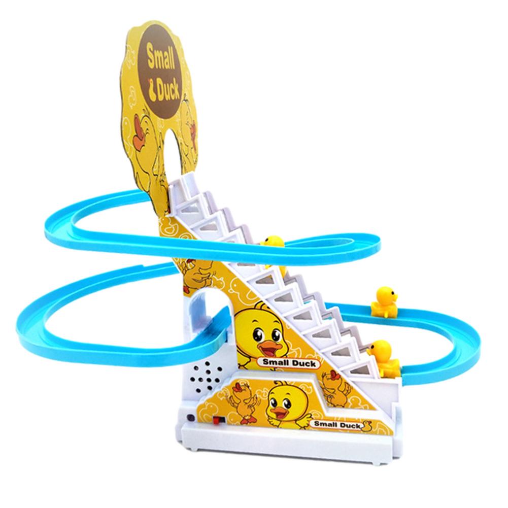 Children's Electric Cute Cartoon Duckling Climbing Stairs Toy Rail Car Electric Slide Roller Coaster Set Perfect Gift For