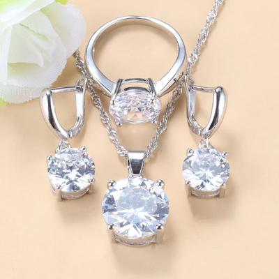 Wholesale Price   Round Classic Wedding Ring Bridal Jewelry Sets Zircon Necklace And Earrings Bridal Costume Women Gift