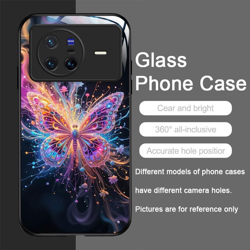Luxury Colorful Butterflies Pattern Tempered Glass Phone Case for OPPO Reno 13F 12 11 10 Pro Plus Find X8 X3 Lite A94 A58 Cover