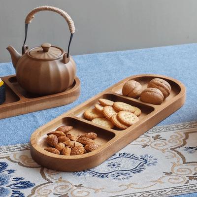 HeMu Solid Wood Three-grid Side Dish Sauce Dish Japanese Pickles Seasoning Dipping Sauce Dish Acacia Wood Partition Plate Dish