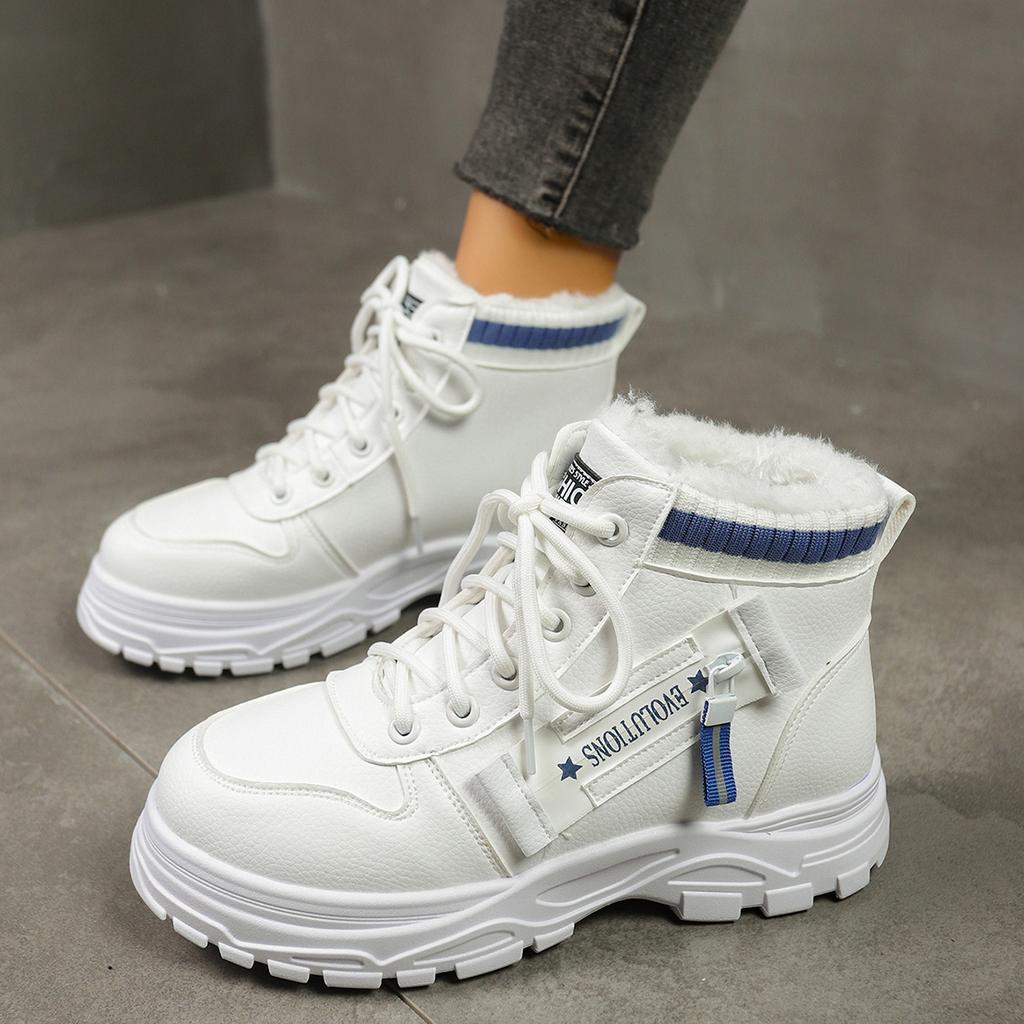 Damen Sneaker Mode Rundzehen Schnür-Sneaker Rutschfest Abriebfest Plüschschuhe für Damen Winter Baumwolle Weiche Sohle Stiefel