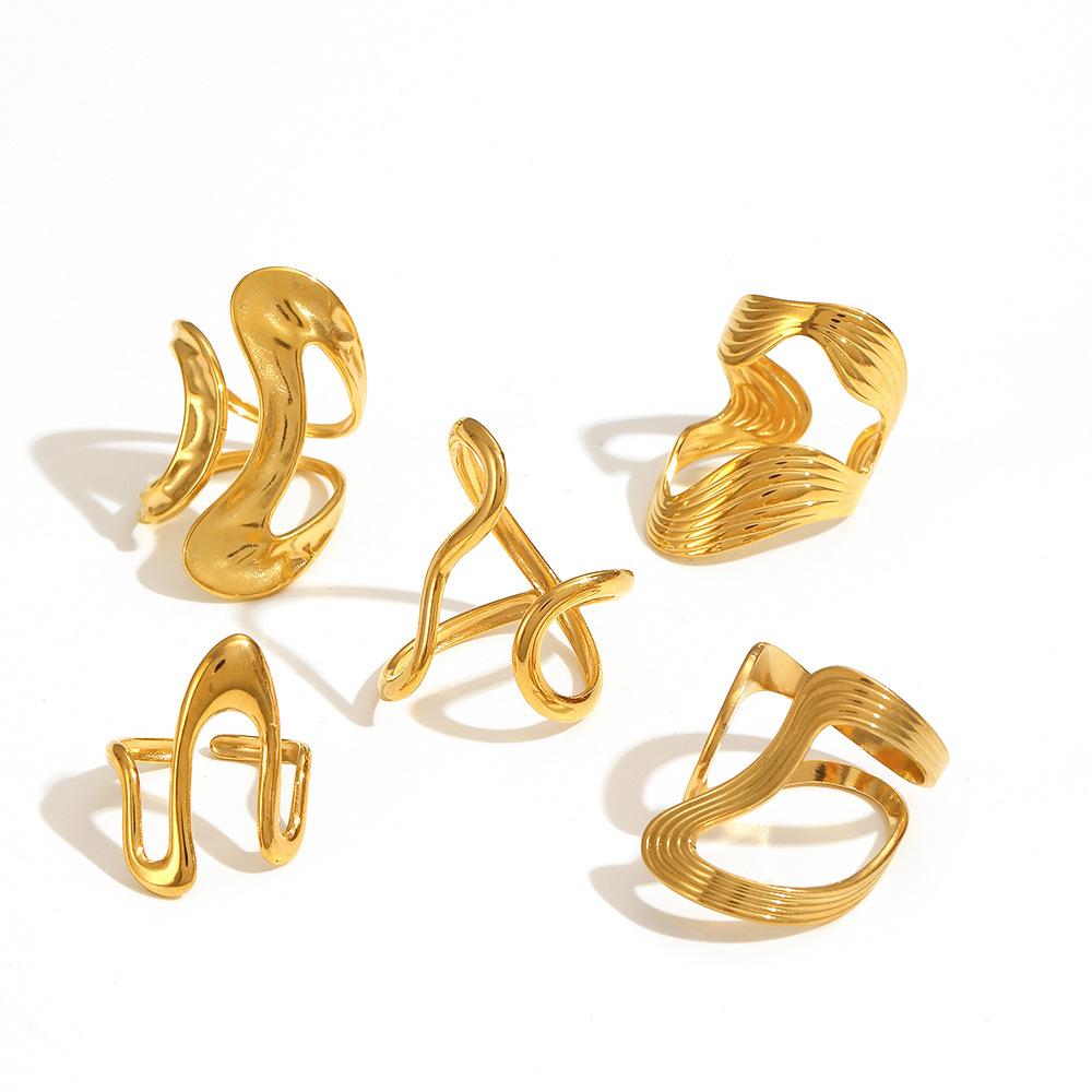 2025 New 18K Gold Plated Stainless Steel Metal Rings for Women Irregular Trendy Designer Aesthetic Jewelry Waterproof Men's Ring