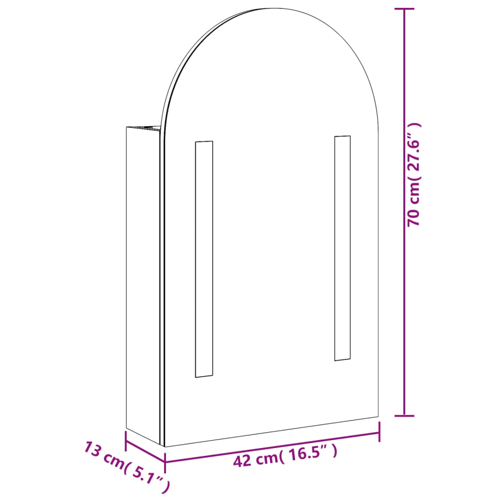 LED Lit Curved Mirror Cabinet in Grey 42 x 13 x 70 cm