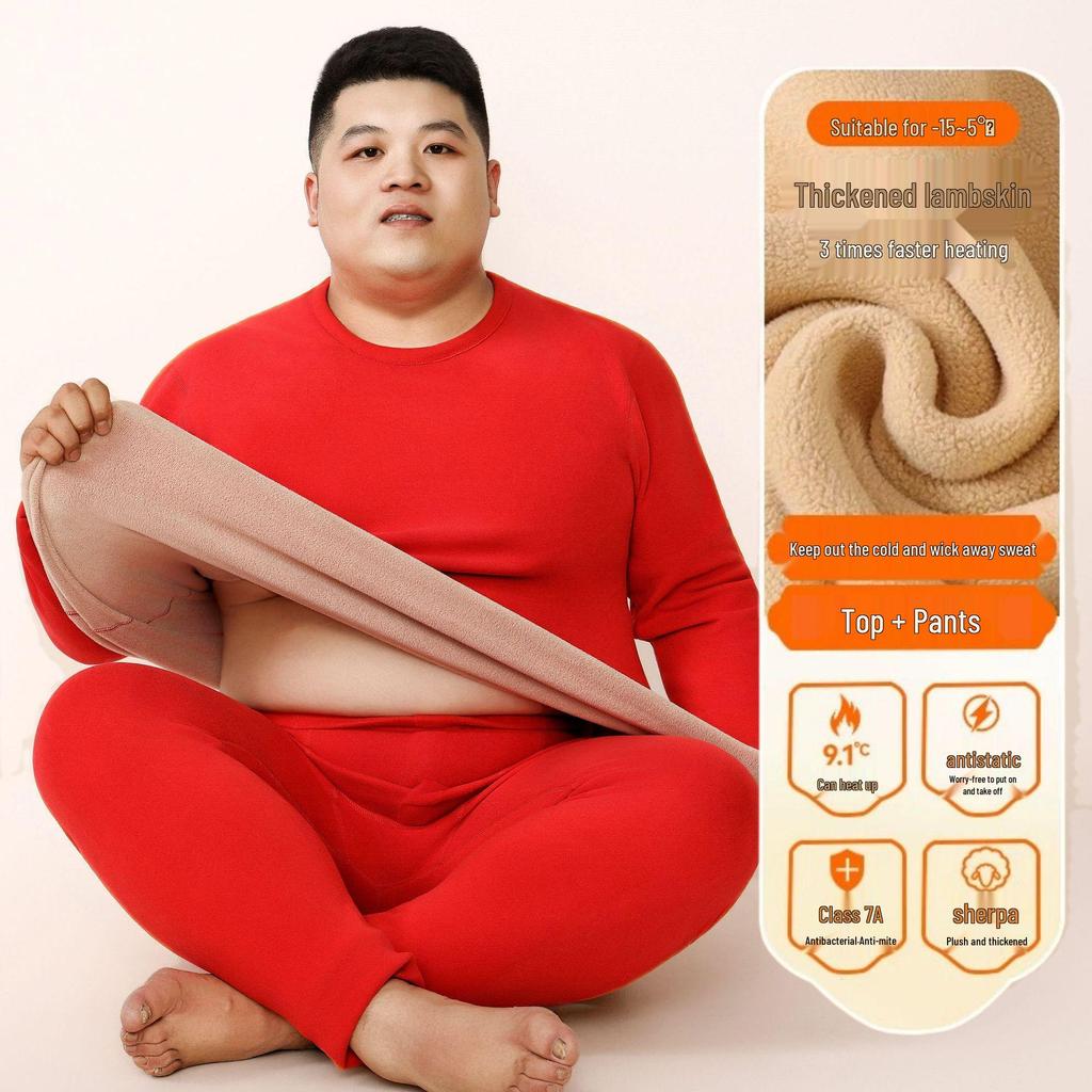 Herren Übergröße Extra Warmes Fleecegefüttertes Unterwäscheset für Herbst und Winter