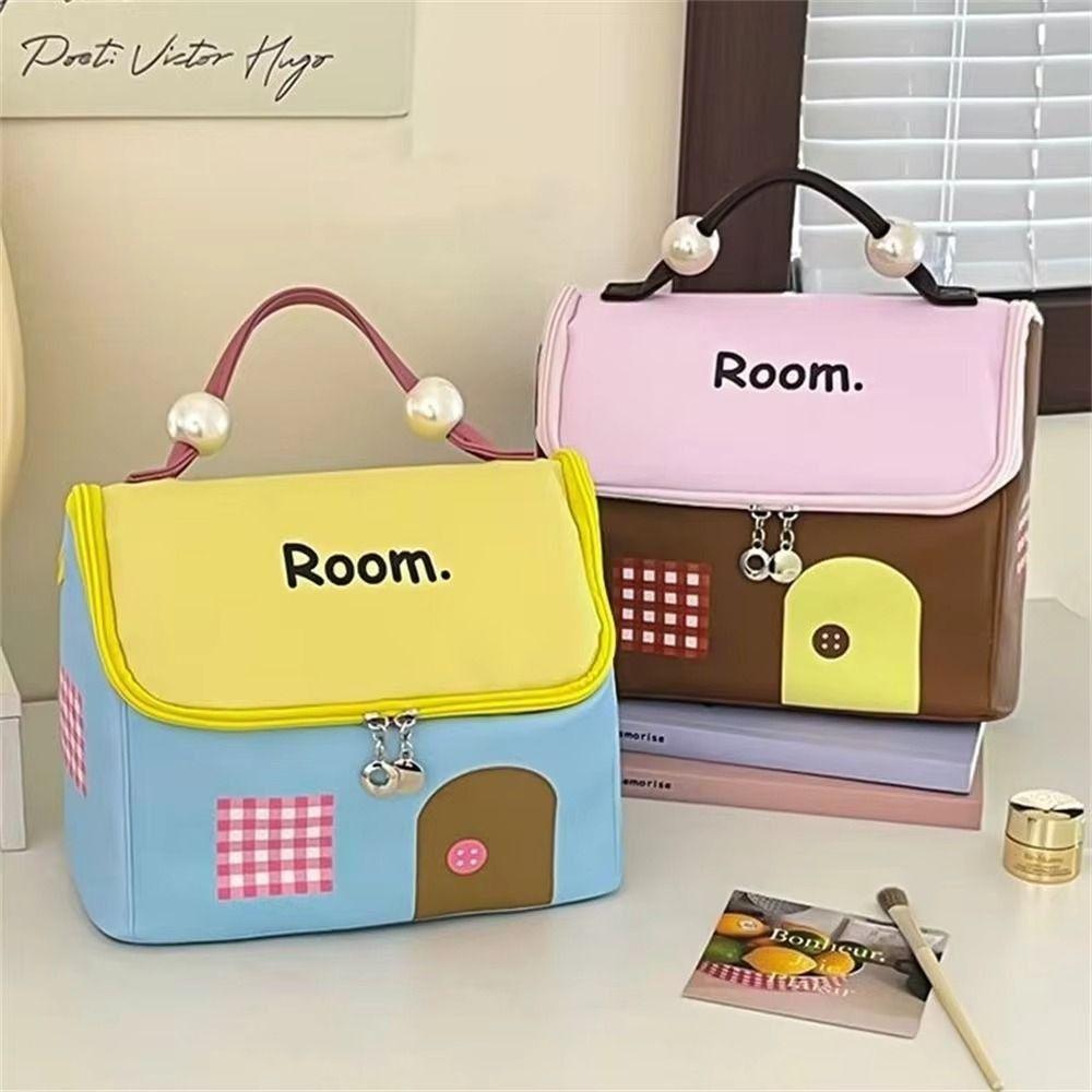 Large Capacity House Shape Makeup Bag Polyester Cosmetic Case Cartoon Toiletry Organizer  Gift