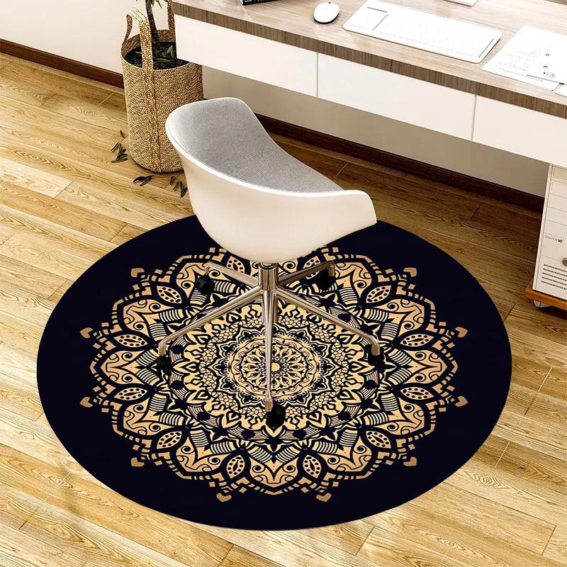 1pc Golden Mandala Pattern Round carpet, Made of Polyester,Perfect for Decorating Office Chairs, Living Rooms,Vibrant Decorative Rug