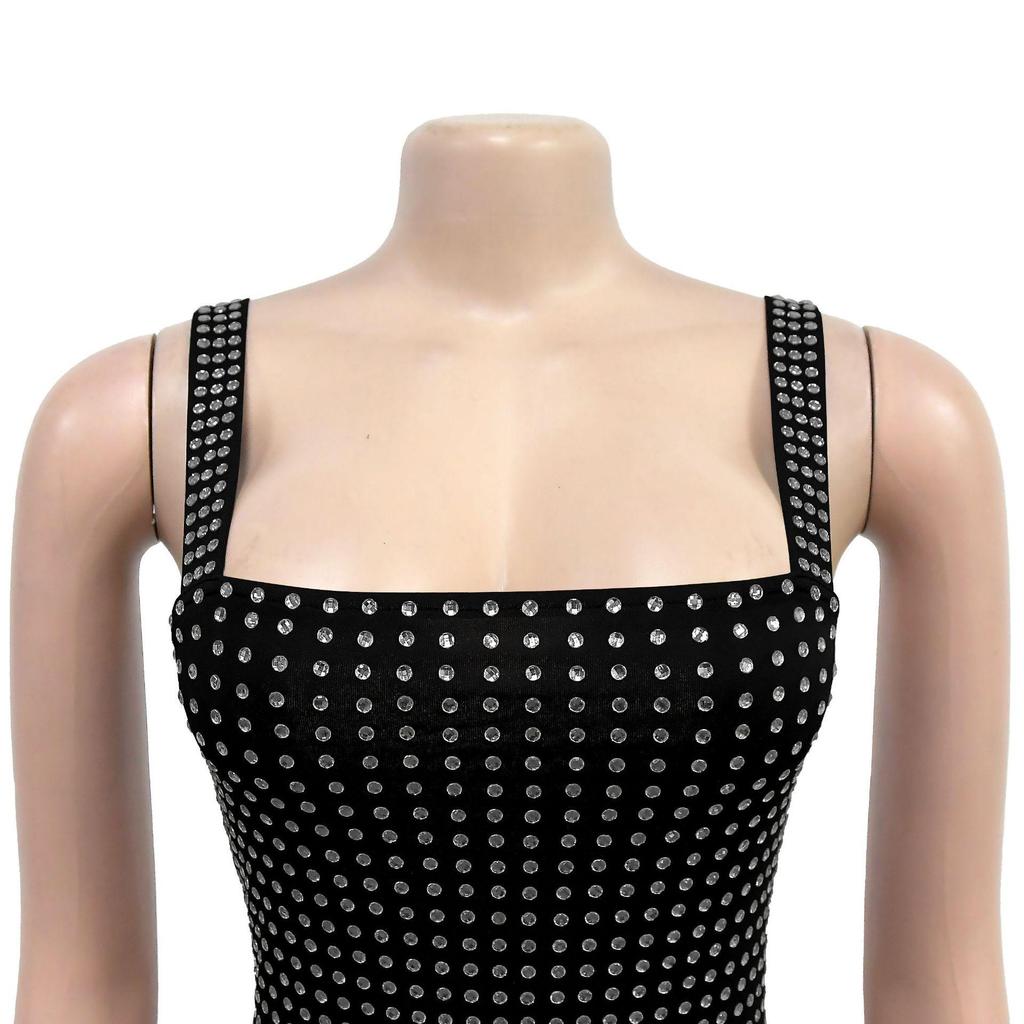 C7197 Women's Sexy Spaghetti Strap Bodycon Mini Dress with Hot Drill Details