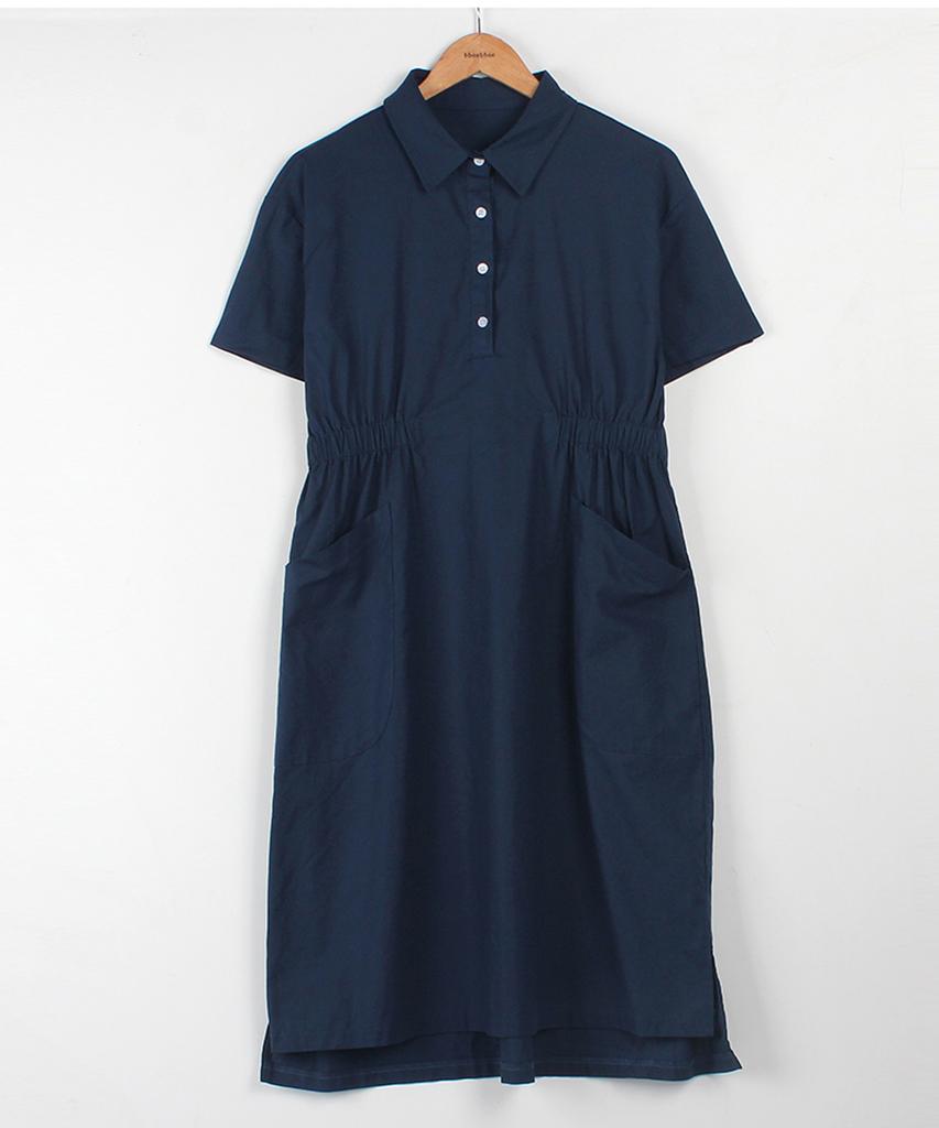 Ppaeppae Side Banding Collar Neck Linen Touch Midi Dress