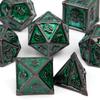7 Pcs Black Green Skull Metal Dice Solid Metal Polyhedral Dice Set Suitable for Role-Playing RPG Board Game Card Game