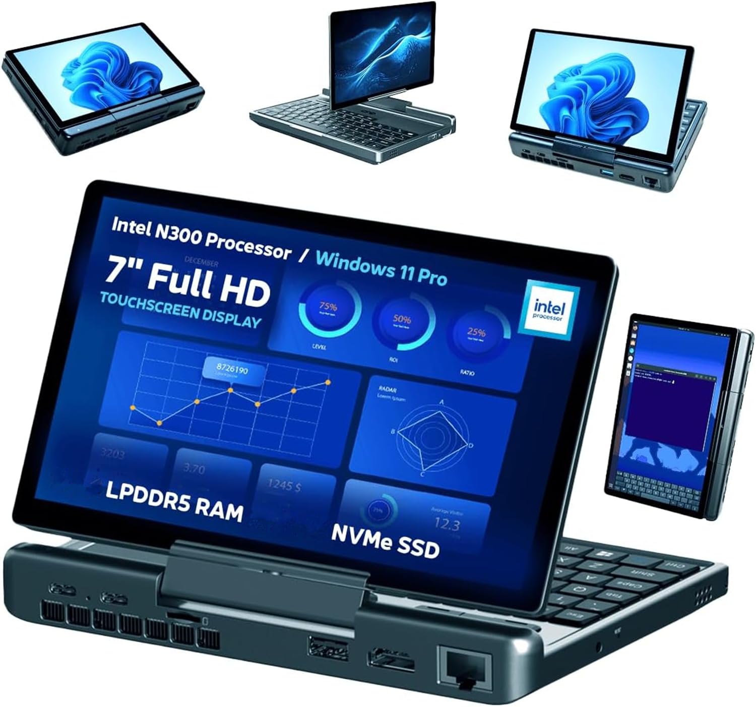 

GPD MicroPC2 Мобільний ноутбук для ігор Портативний Core 16 ГБ 512 ГБ 1920x1080 60 Гц Клавіатура QWERTY з виділеним чохлом Windows 11 Pro PC, 2-в-1 UMPC, 7-дюймовий,