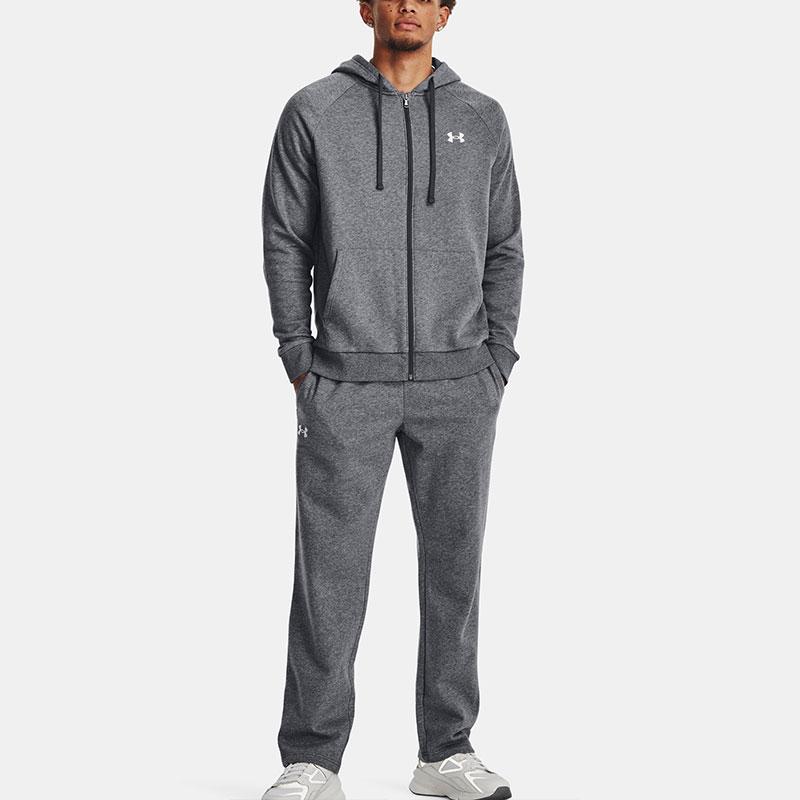 Under Armour Rival Fleece Full-Zip Solid Color Hoodie Men Sweatshirt Gray 1379863-012