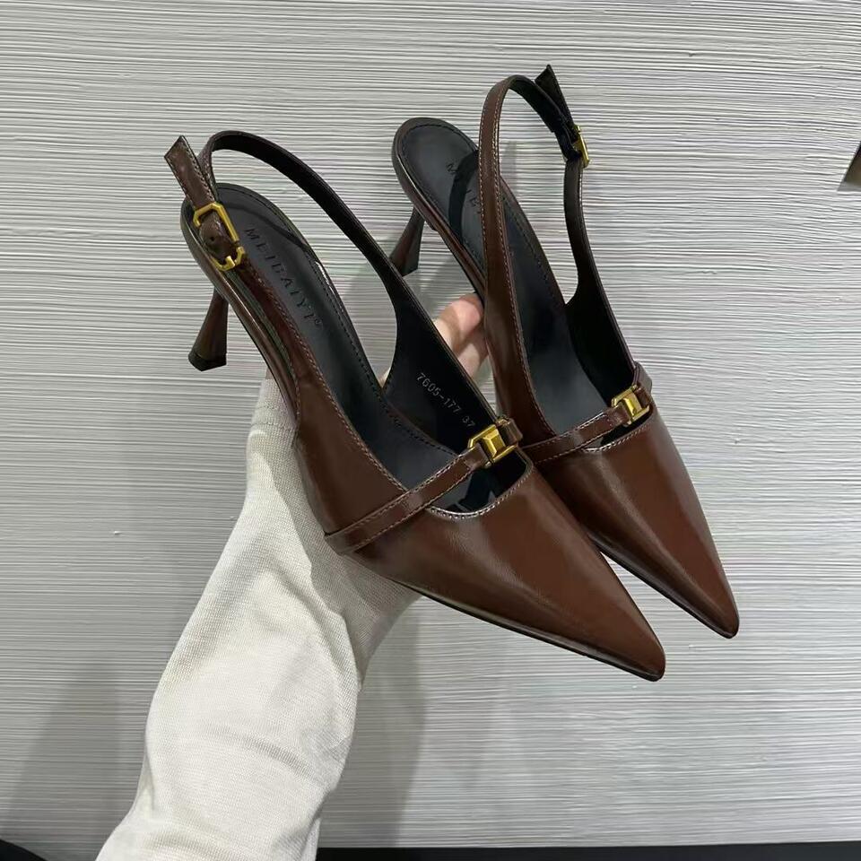 Baotou sandals women's 2025 spring and summer new pointed head empty temperament celebrity French single shoes gentle evening high heels