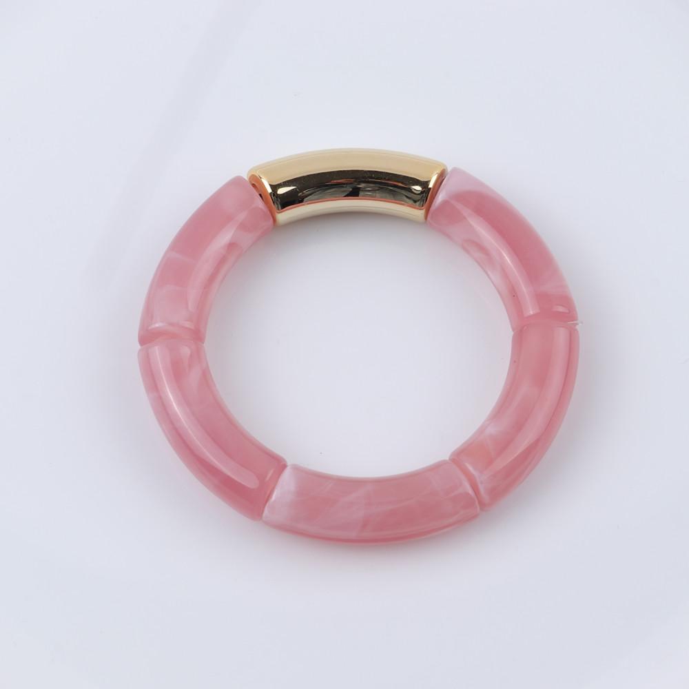 New Mixed Gold Color Tube Beads Acrylic Bracelets Bangles for Women Men Stretch Bamboo Curved Resin Bracelet Stack Jewelry Gifts
