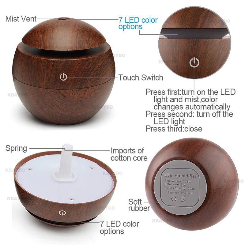 USB Aroma Essential Oil Diffuser Ultrasonic Cool Mist Humidifier Air Purifier Change LED Night Light