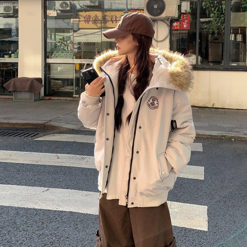 Hooded Parka Coat Men Oversized Raccoon Fur Collar Thick Warm Winter Cargo Jacket Trendy Streetwear