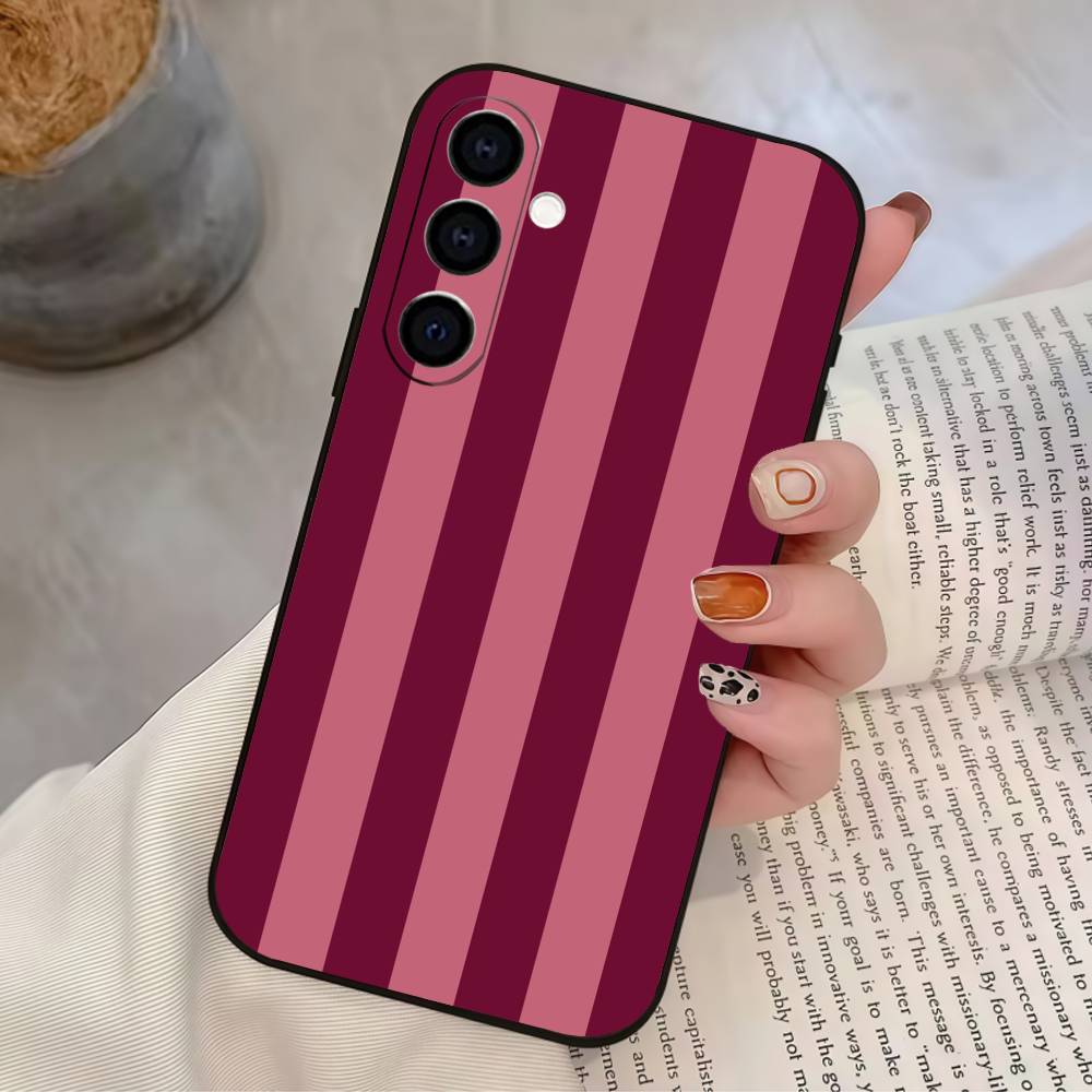 Burgundy White Stripe Pattern Phone Case For Samsung Galaxy A73,A72,A71,A70,A53,A52,A51,Soft Silicone Black Cover