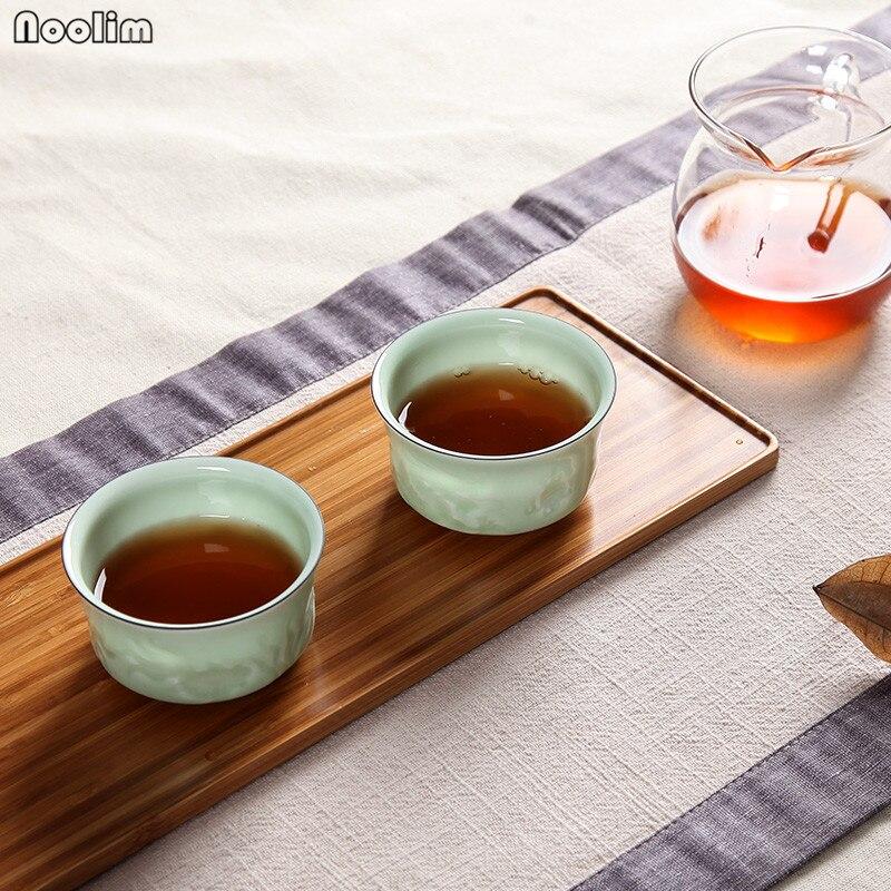 Ceramic Hand-Carved Lotus Dragon Teacup Jingdezhen Celadon Master Tea Cups 100ML