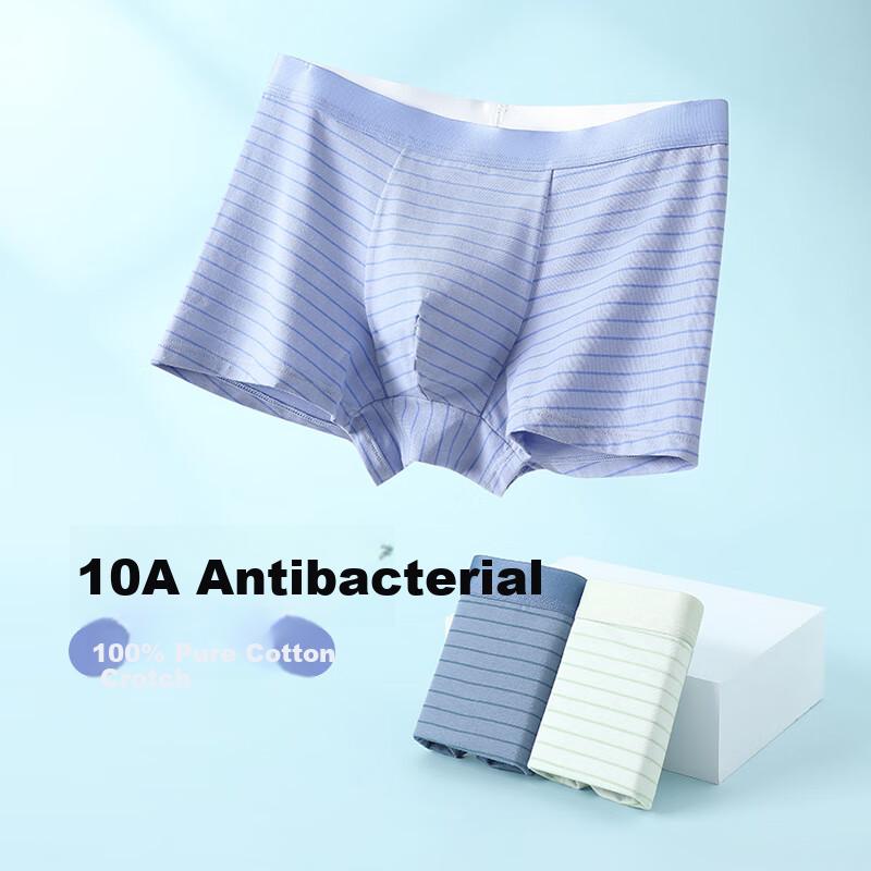 Fentengcare Men's Underwear, Pure Cotton Soft Cotton 10A Antibacterial, Summer Thin Striped Simple Breathable Mid-Rise Boxer Briefs