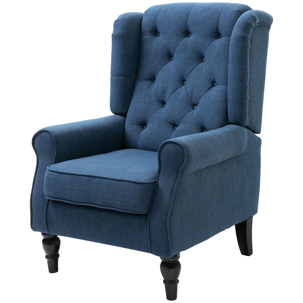 Eleganter Ohrensessel, Dick gepolstert, Abnehmbarer Bezug, 74 x 86 x 102 cm, Blau