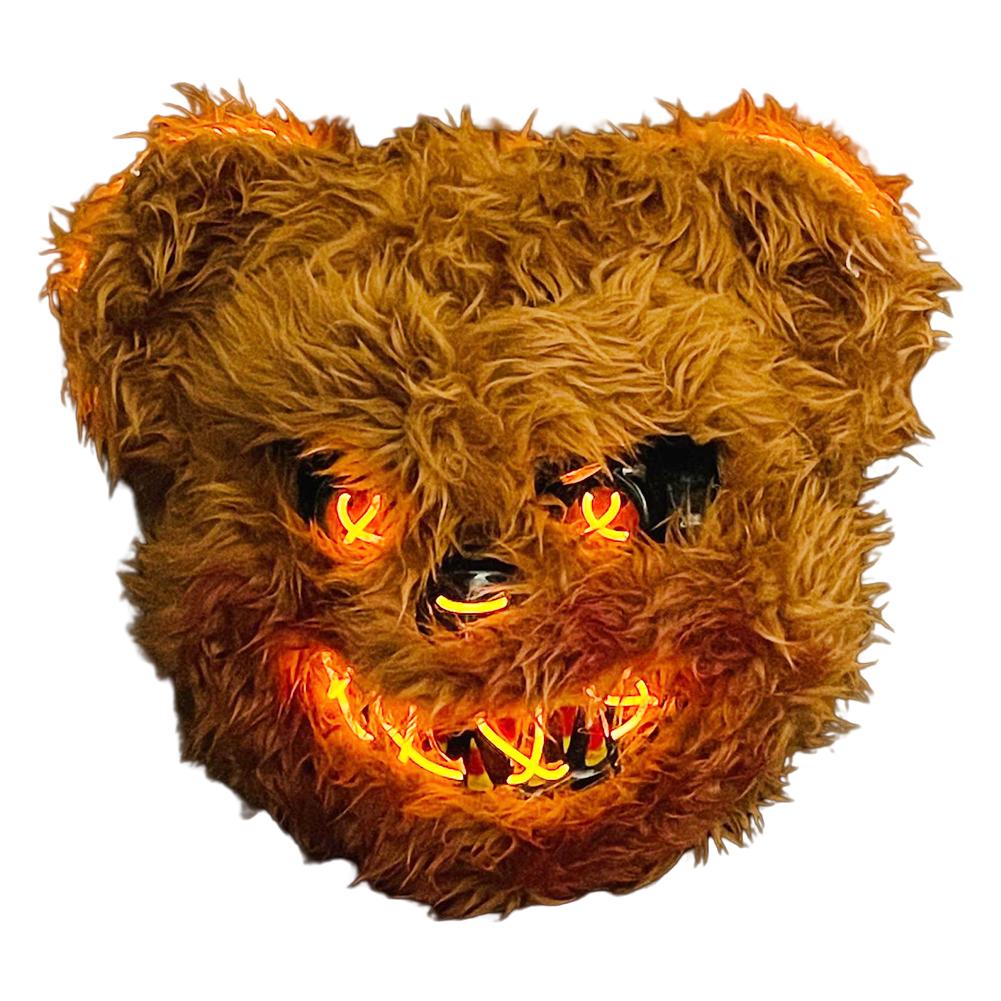 Halloween LED Bloody Plush Bunny Mask Glowing Realistic Bloody Bear Headgear