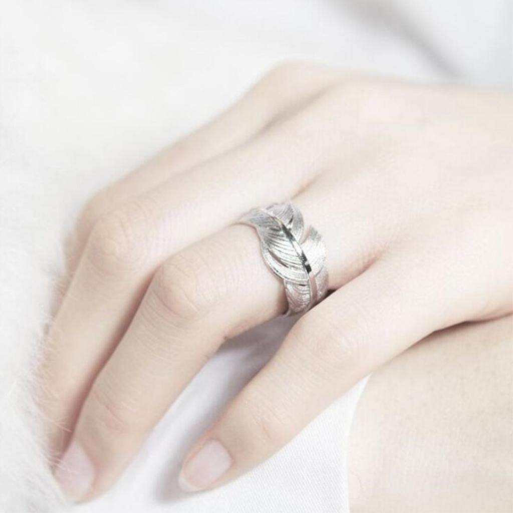 Vintage Silver Color Feather Opening Rings For Women Men Trendy Minimalist Tree Leaf Feather Finger Rings Punk Party Jewelry