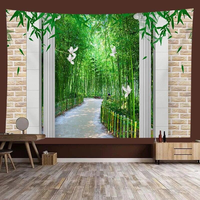Window Sill Garden Beach View Large Tapestry Wall Hanging Bohemian Hippie Tapestry Room Aesthetic Living Room Home Decoration