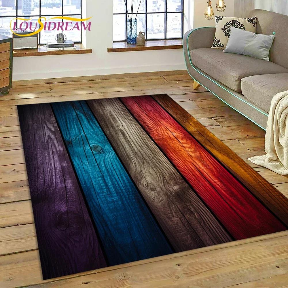 Tappeto con Finitura Legno Colorato per Camera da Letto, Soggiorno, Decorazione Divano Casa, Tappetino Grande per Giochi Bambini
