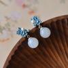 Vintage Blumenschmuck-Set für Damen Hanfu Qipao Outfits Faux Hetian Jade Ohrringe Halskette Ring
