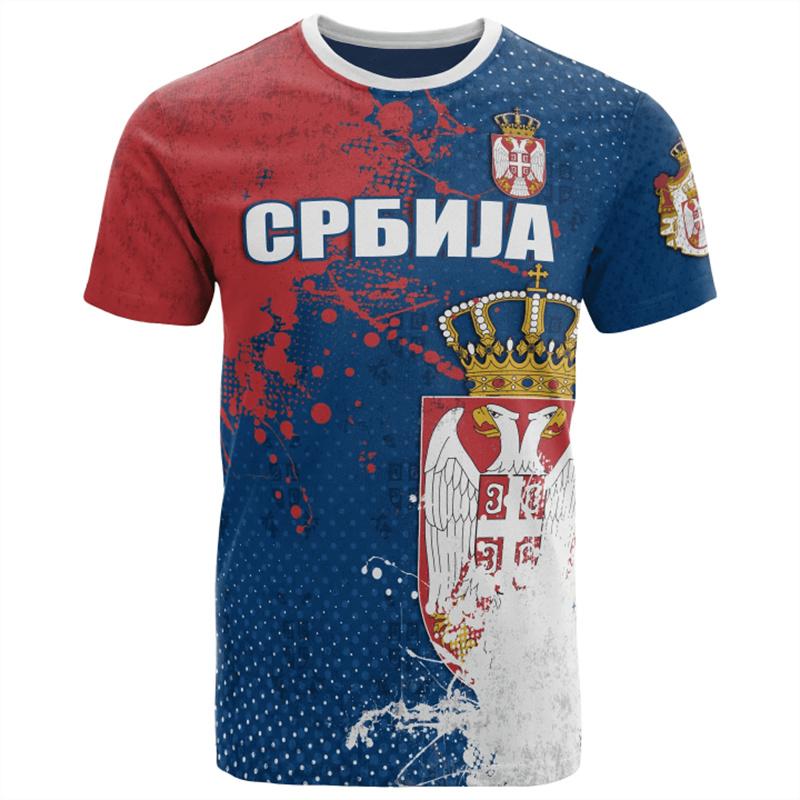 3D Printed Serbia Flag T-Shirt Men Serbian Eagle National Emblem Pattern Tees Summer Casual Street Loose Tracksuits Short Sleeve