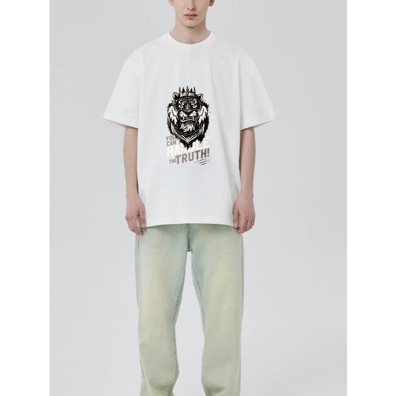 Crewneck T Shirt Black Tiger With Crown And You Cant Handle The Truth Graphic Print For Casual Wear