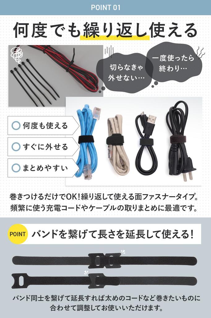 AP LAB Reusable Cable Ties, Velcro, Cable Bands, Cable Ties [Connect Bands To Extend Cable Lengths], 100-Pack, 12 X 200mm (Black)