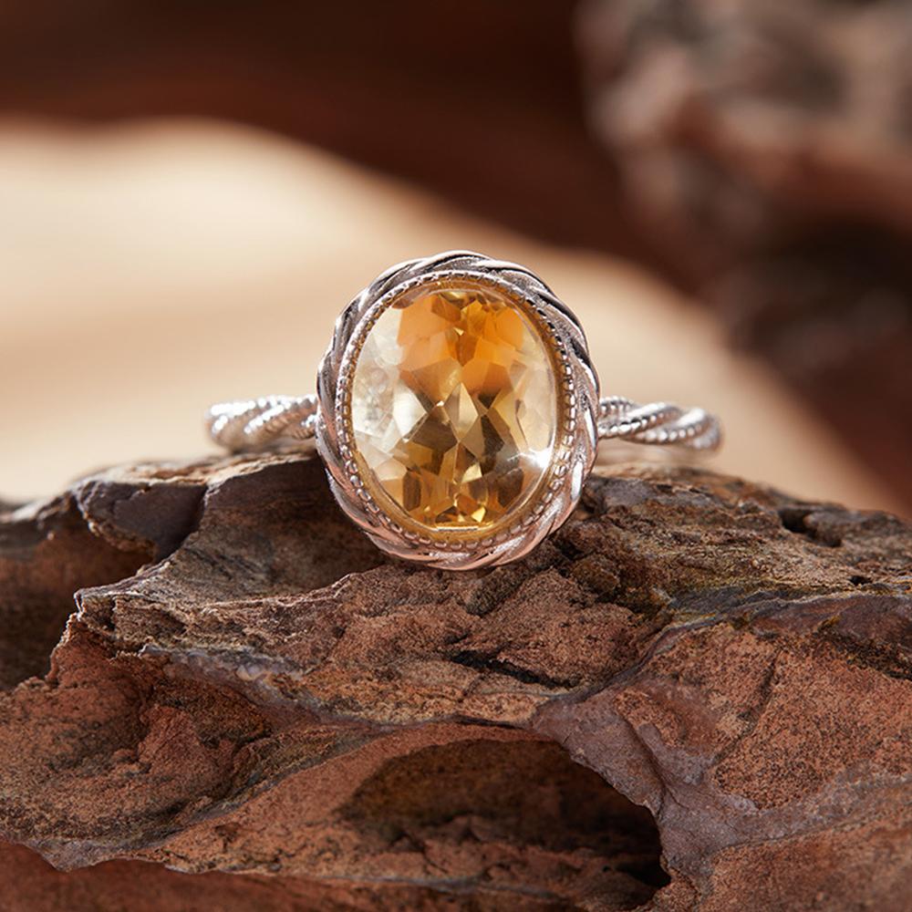 S Sterling Silver Ring Natural Topaz Crystal  Classic Fashion Engagement Party Gifts For Women Size Adjustable