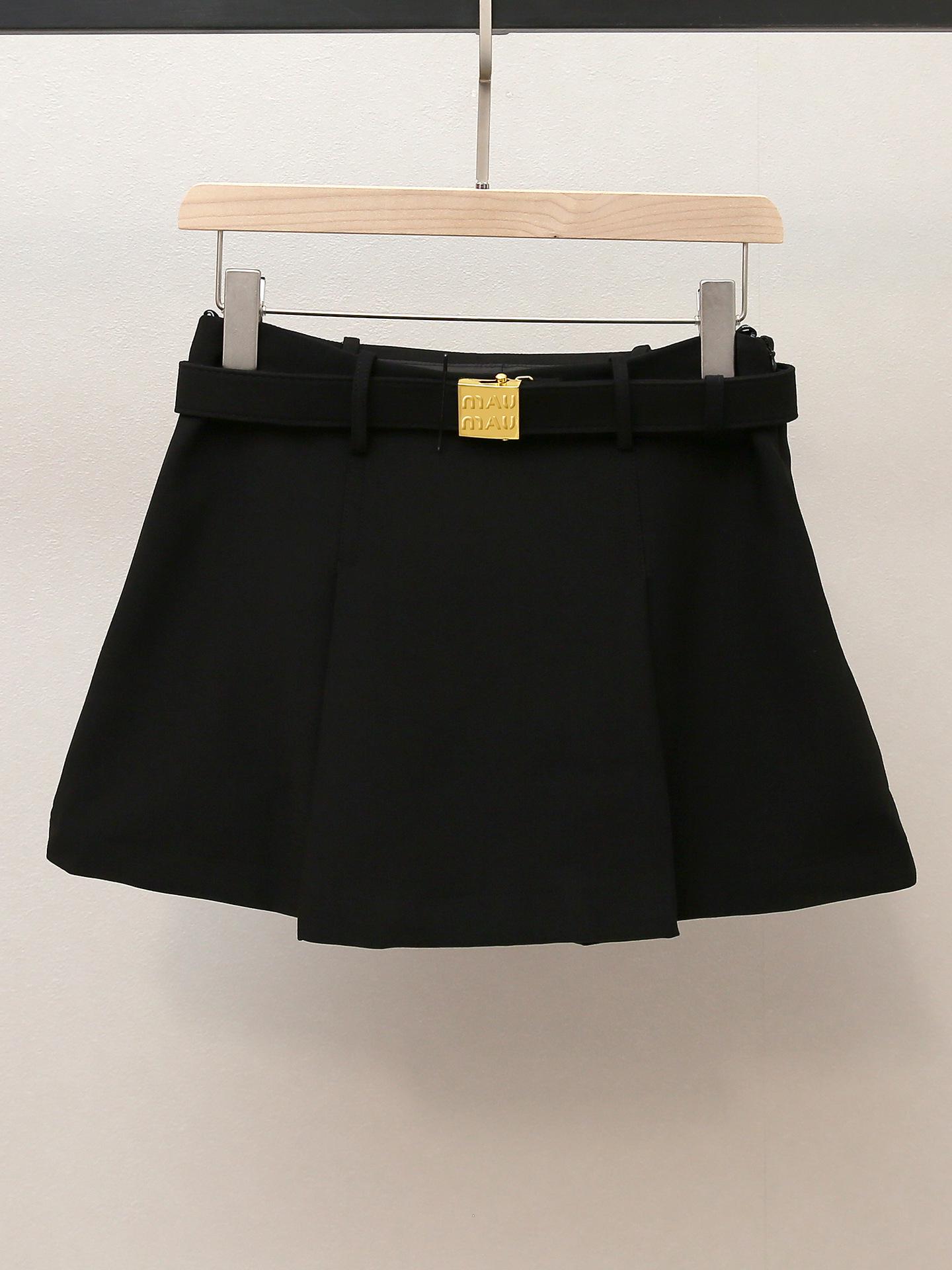 

Autumn French Spicy Style A-Line Pleated Midi Skirt with Slimming Waist Belt Small чёрный