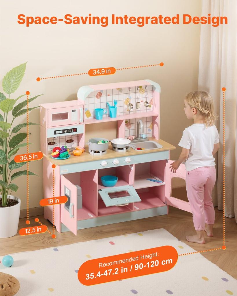 Kitchen Playset Kids Pretend Cooking Play Toy 24 Piece Accessories Pink