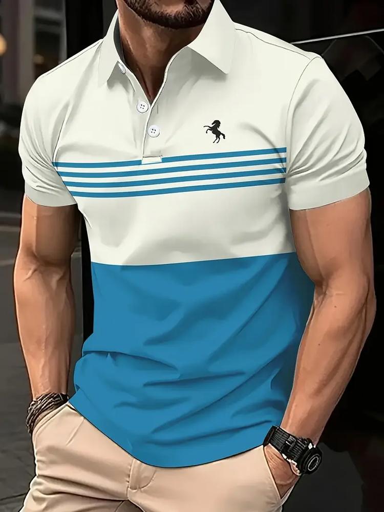 

Мужская летняя рубашка с коротким рукавом на пуговицах с принтом 3XL синий