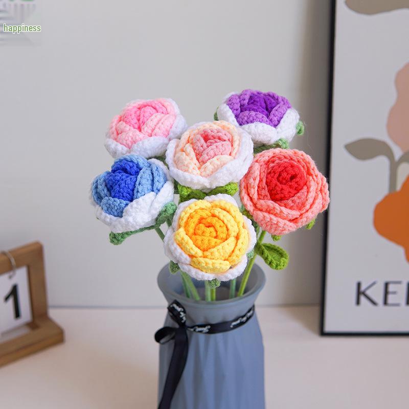 Handmade Woven Yarn Knitted Faux Flower Bouquet