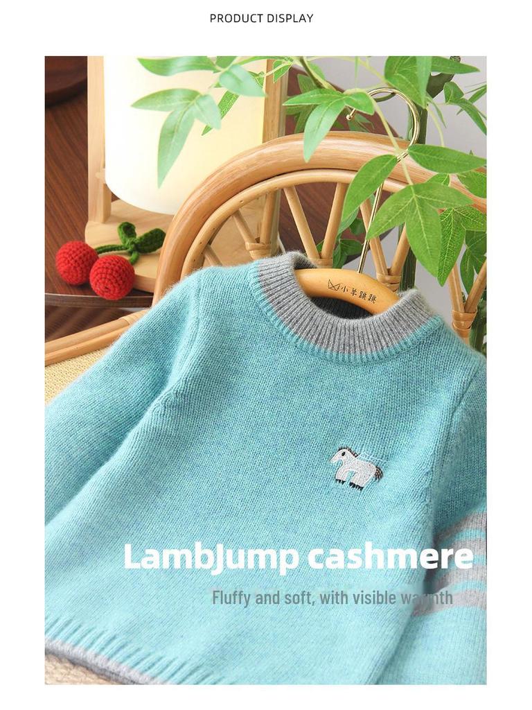 Suéter de Cachemira Little Sheep Jumping: Cálido, Grueso, Tejido Casual para Niños y Niñas