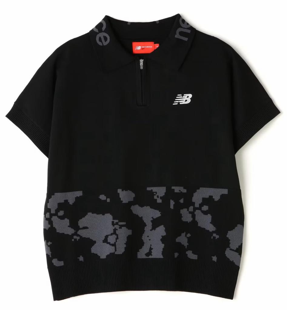 New Balance Golf Short Sleeve Knit Polo Shirt 2 (Cowpod Print, Stretch) / Women's / 012-4275501 010_Black [L]