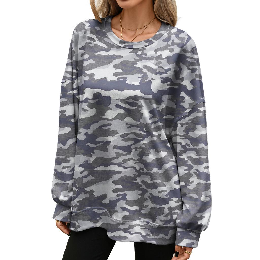 Women's Abstract Print Oversized Sweatshirt Long Sleeve Crew Neck Casual Loose Pullover Top
