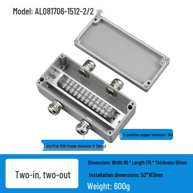Caja de Conexiones Estanca para Exteriores de Aleación de Aluminio con Terminales