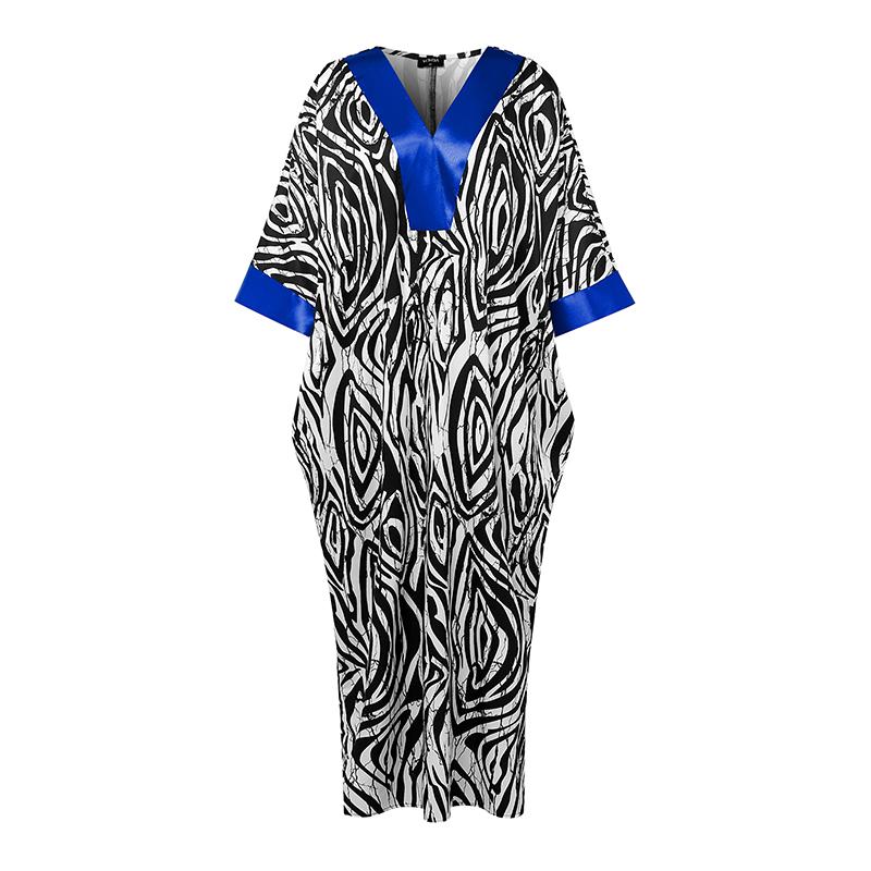 

Женское повседневное длинное платье оверсайз с полосатым принтом, пэчворк, рукав три четверти, свободного кроя XL синий