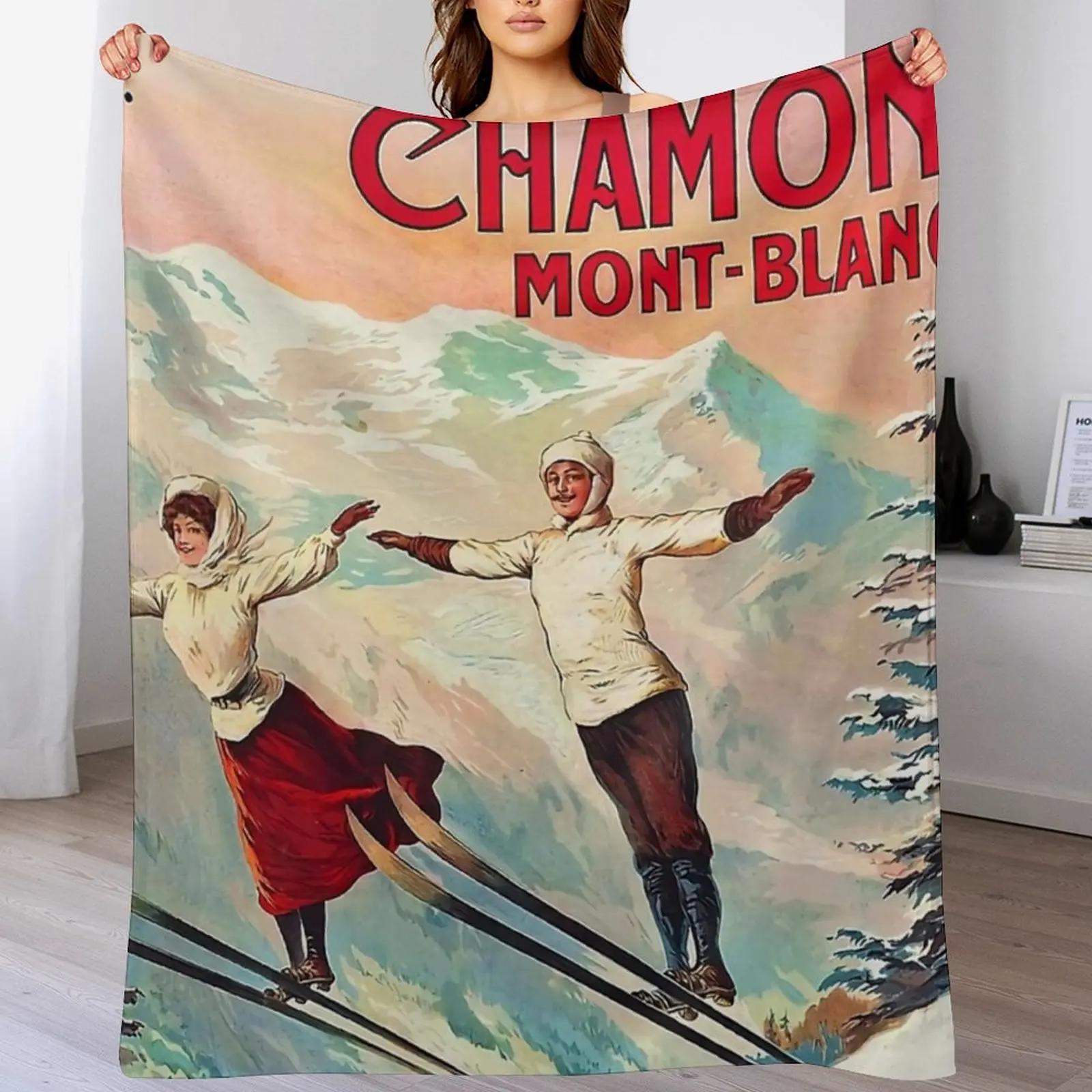 Chamonix, Mont Blanc - Vintage Throw Blanket Blankets For Baby Bed Beach Multi-Purpose Blankets 30x40in
