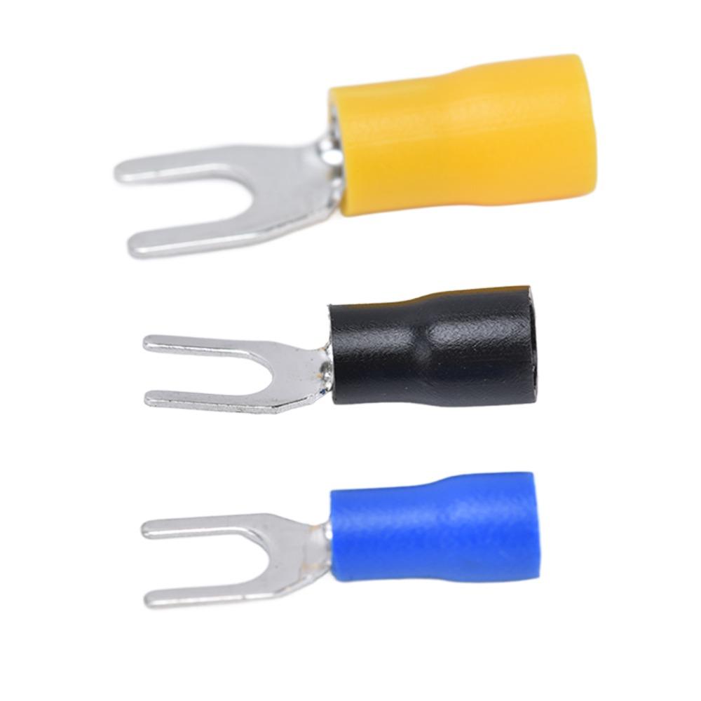 300PCS SV1.25-4+SV2-4+SV5.5-4 Insulated Fork Spade Terminals Black Blue Yellow Practical U Type Wire Connector