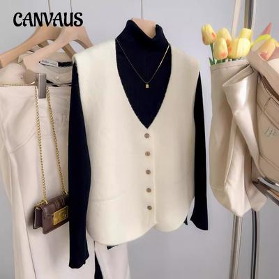 Französische Mode Strickweste Damen Frühjahr Strickjacke Oberbekleidung Pullover Weste Locker Ärmellos Schulter Tops