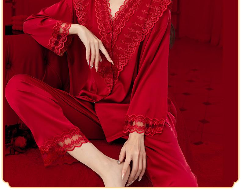 Year of the Ox Women's Red Pajamas with Built-in Bra - V-neck, Soft, Skin-Friendly, Sexy Loungewear - Perfect Gift for Best Friend