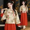Damen Retro Chinesischer Stil Tang Anzug Cheongsam Oberteil & Hanfu Set – Herbst/Winter Teeanzug