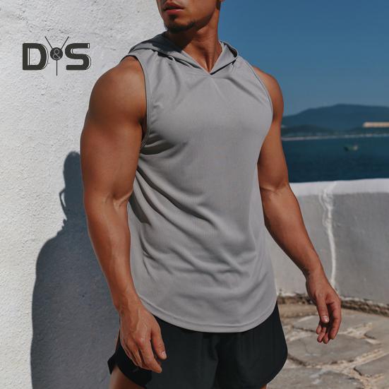 Herre Sportsvest Tynn Løs Hette Hurtigtørkende Ensfarget Lett Elastisk Basketball Jogging Gym Trening T-skjorte