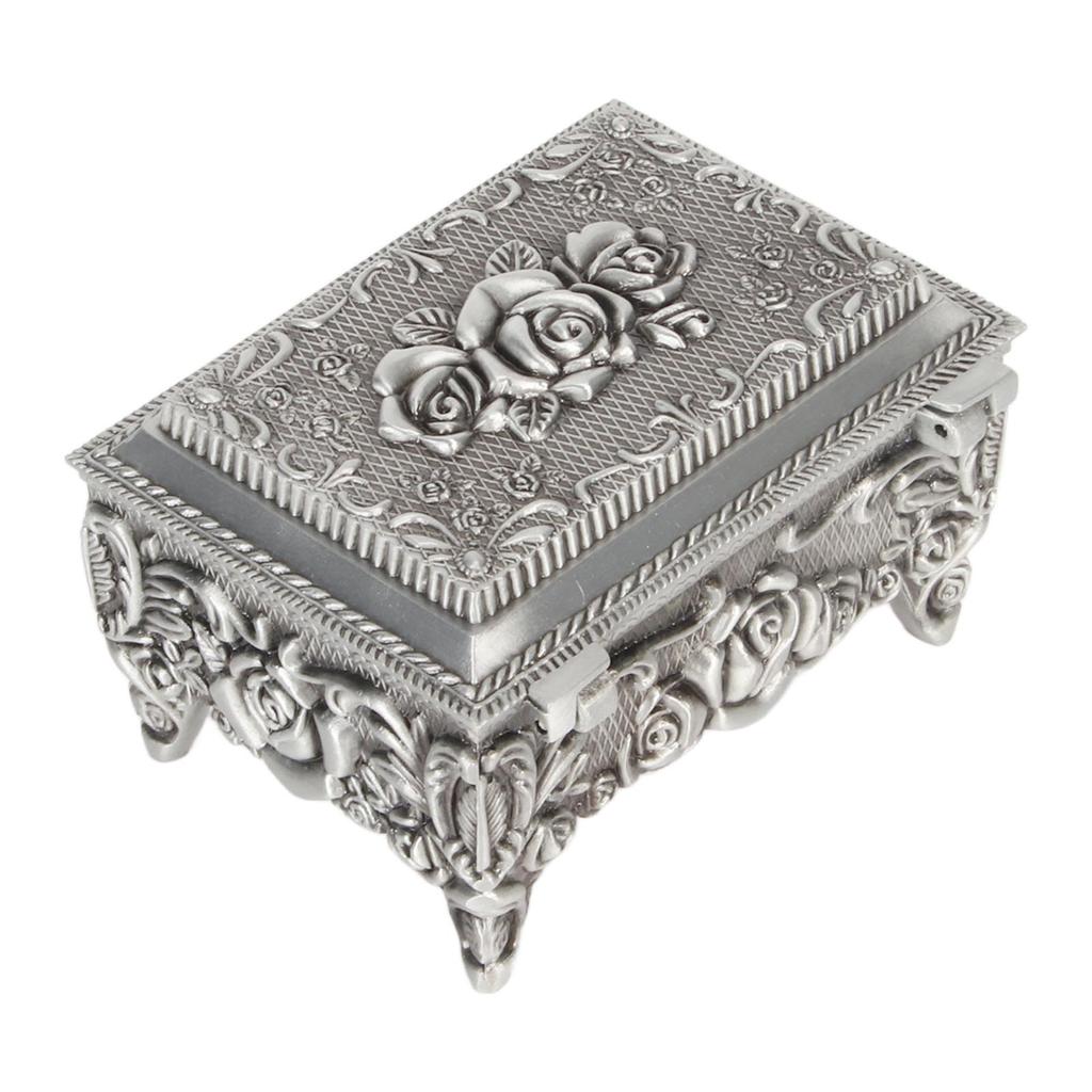 Vintage Pudełko na biżuterię Eleganckie Rzeźbione Stop cynku Odporne na blaknięcie Miękka aksamitna wyściółka Pudełko do przechowywania drobiazgów do Dekoracji Rodzinnej Biurowej