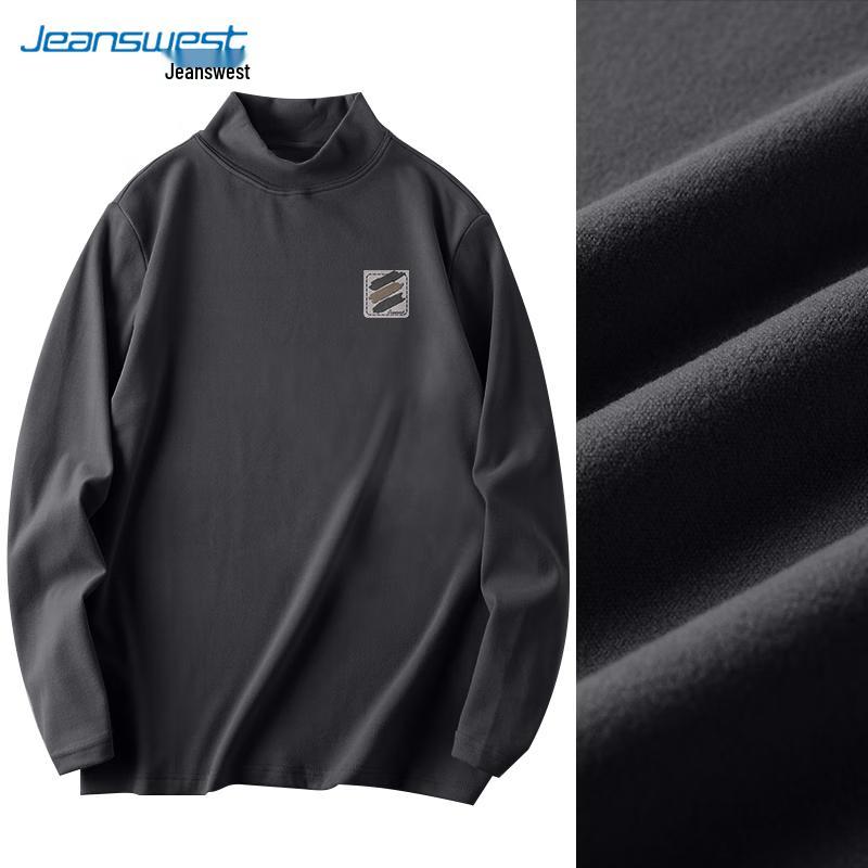 Jeanswest Men's Fleece-Lined Semi-High Collar Long Sleeve T-Shirt