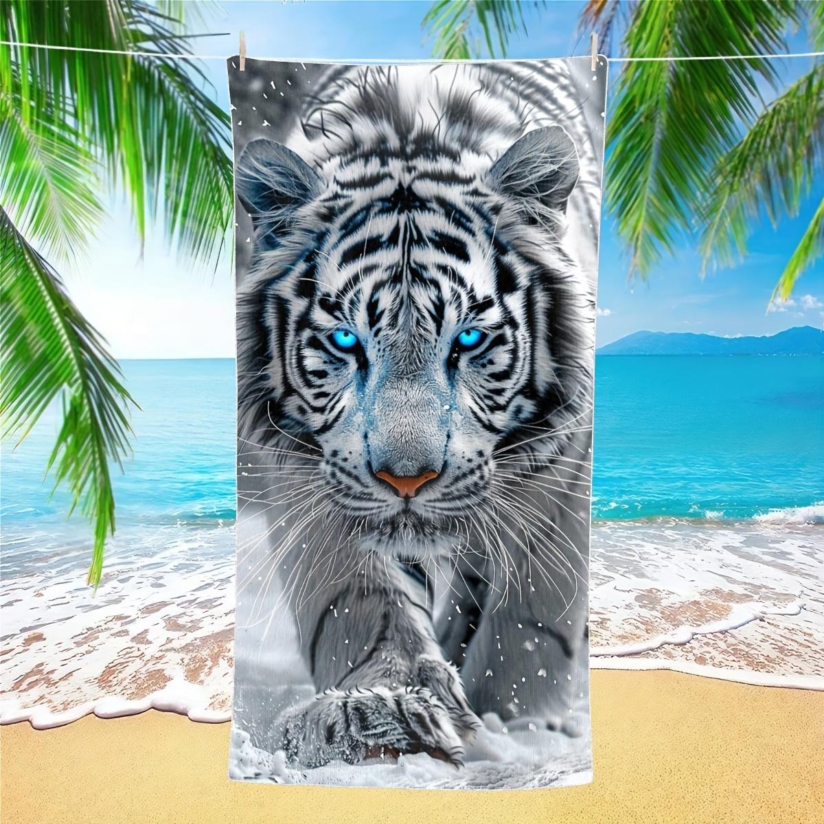 Weißer Tigerdruck Extra Großes Strandtuch Dick Weich Super Saugfähig Schnell Trocknend Maschinenwaschbar für Pool Bad Reisen Camping Alles 80x160cm